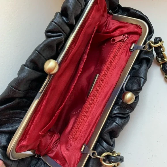 Adrienne Vittadini Black Leather Bag Purse with Leather Flowers - Picture 6 of 11